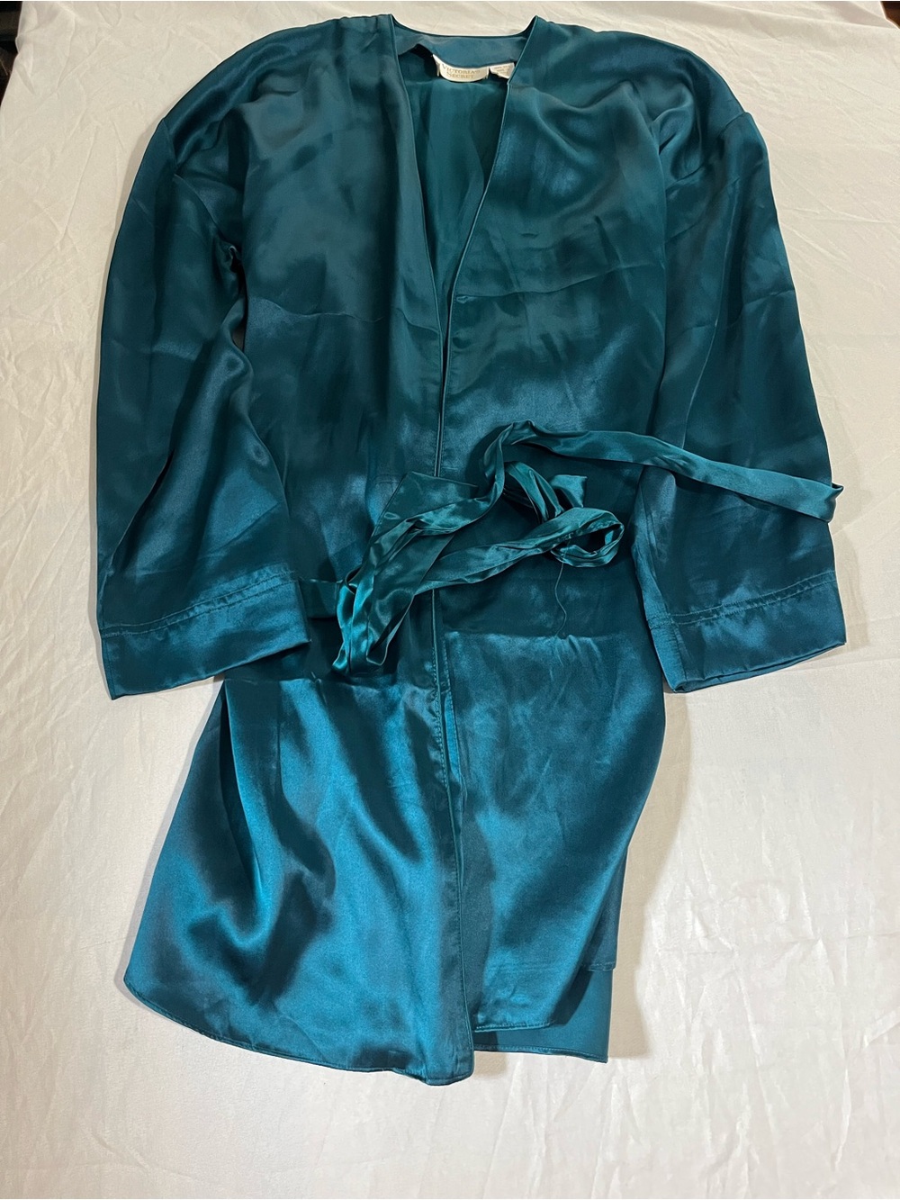 Victoria's Secret Teal Satin Wrap Robe Women’s Size OSFM